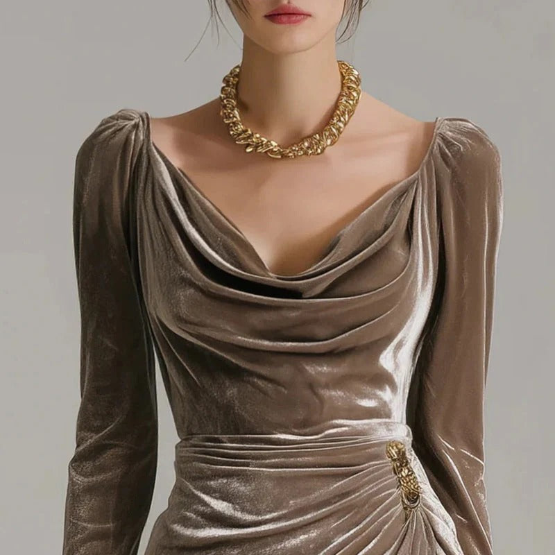 Renata - Rochie Lungă Elegantă din Catifea