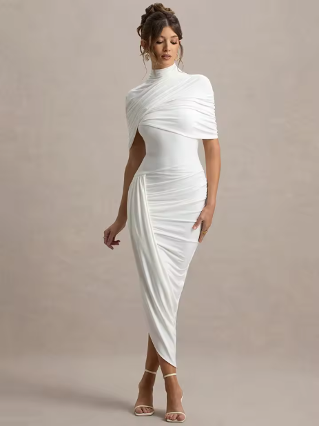 Taylor - Rochie Maxi Asimetrică cu Pelerină