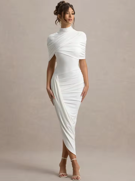 Taylor - Rochie Maxi Asimetrică cu Pelerină